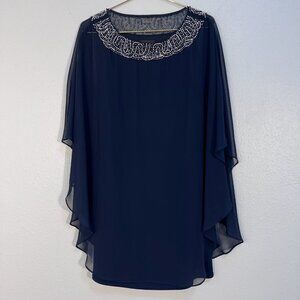 Xscape Beaded Lined Chiffon Capelet Dress